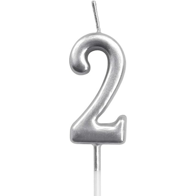 Lumanare de Tort, Vivimall, Model Cifra 2, Party, 4.5 x 2.5 cm, din Parafina, Argintiu - vivimall.ro