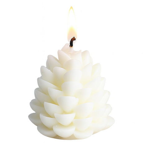 Lumanare Parfumata de Craciun, Flippy, Model Con de Pin, din Ceara de Soia, Cadou Creativ Handmade de Craciun, 7 x 6.5 x 6.5 cm, Alb - vivimall.ro