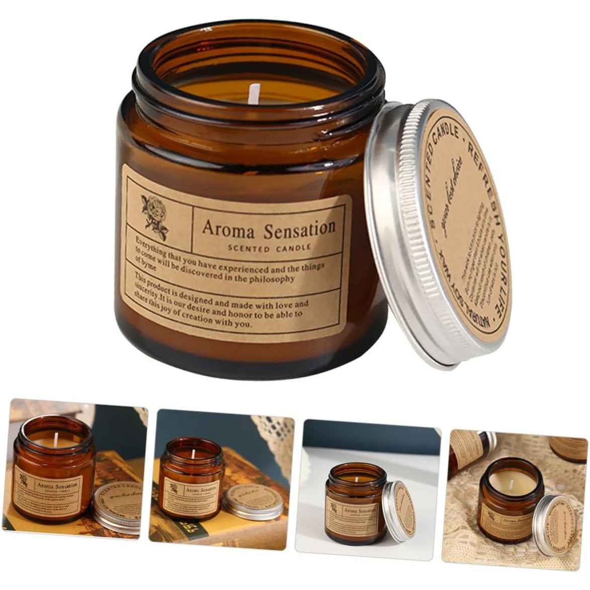 Lumanare Parfumata, Vivimall, Model Borcan Maro, Aroma de Sare de Mare, din Ceara Vegetala, 6 x 6.5 x 6.5 cm, Maro - vivimall.ro