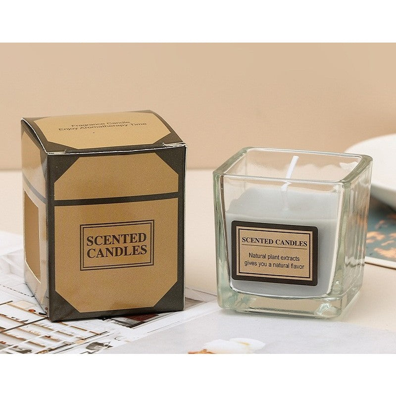 Lumanare Parfumata, Vivimall, Model Pahar Transparent, cu Ulei Esential, 4.8 x 5.4 x 5.5 cm, Aroma de Chihlimbar, Gri - vivimall.ro