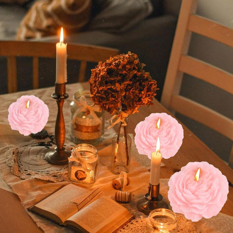 Lumanare Parfumata, Vivimall, Model Trandafir, Ardere 10h, 70 g, 7.5 x 3.5 cm, Parfum de Piersica, Roz Pal - vivimall.ro