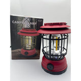Lampa portabila camping, Felinar Vintage, ABS, Iluminare 30 COB LED, Intensitate reglabila, Acumulator inclus, Incarcare Solara si USB, 5W, Vivimall, Rosu - vivimall.ro