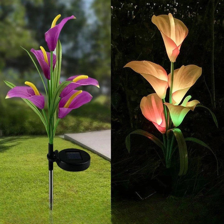 Lumina solara LED tip Crin cu 5 flori, inaltime 75 cm, pentru gradina, Vivimall - vivimall.ro