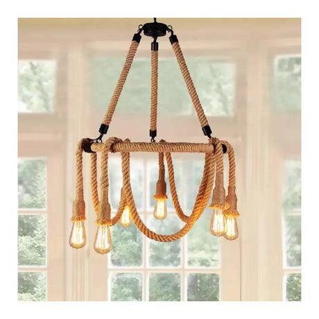 Lustra Snuri Rustic 6X E27 Circulara Franghie Suspendata - vivimall.ro