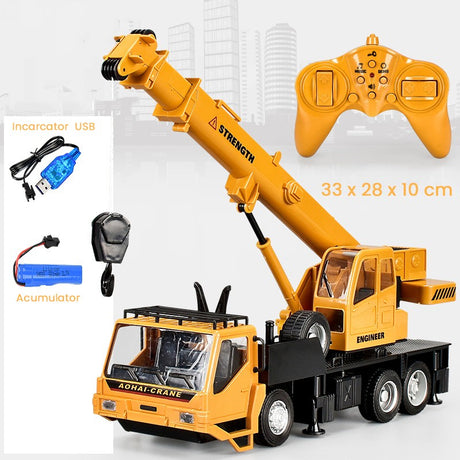 Macara Jucarie pentru Copii, Vivimall, Jucarie Macara cu Telecomanda, Jucarie de Constructie, Acumulator cu Incarcare USB, 33 x 28 x 10 cm, Galben - vivimall.ro