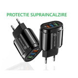 Incarcator Rapid QC3.0, Vivimall, 3 Porturi USB, 2.1A, 18W, din ABS, Protectie Supraincalzire, Gama Macarons, Negru - vivimall.ro