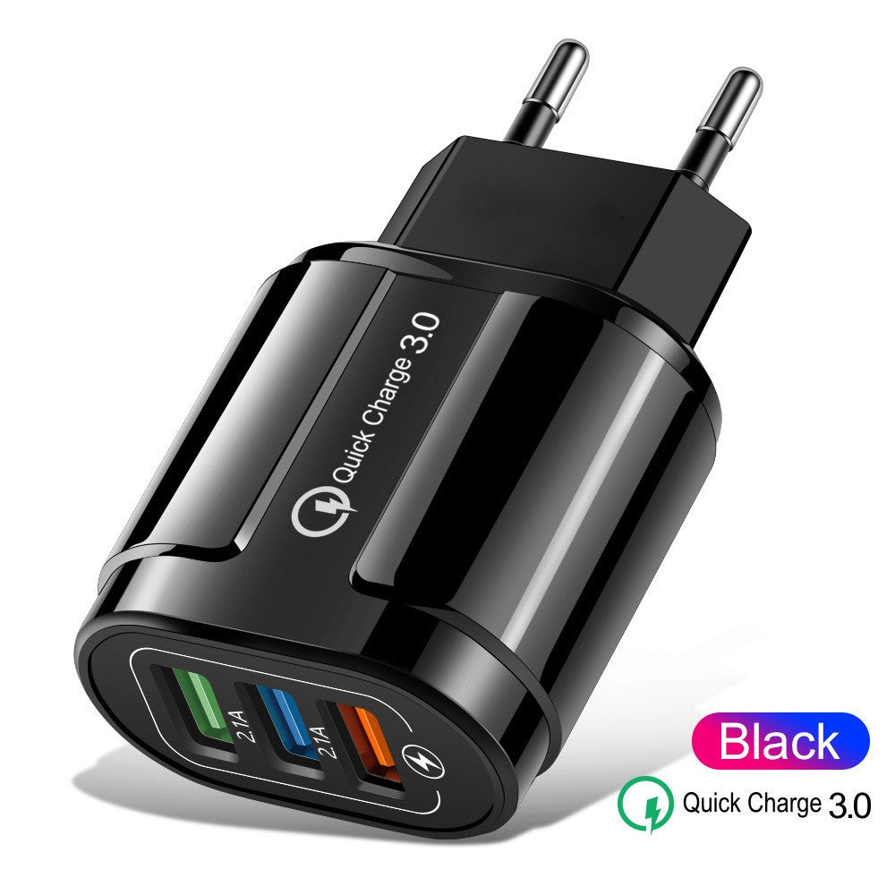 Incarcator Rapid QC3.0, Vivimall, 3 Porturi USB, 2.1A, 18W, din ABS, Protectie Supraincalzire, Gama Macarons, Negru - vivimall.ro