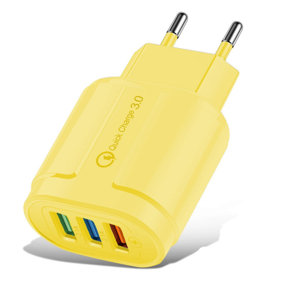 Incarcator Rapid QC3.0, Vivimall, 3 Porturi USB, 2.1A, 18W, din ABS, Protectie Supraincalzire, Gama Macarons, Galben - vivimall.ro