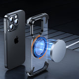 Husa de Protectie Compatibil cu iPhone 15 Pro Max, Vivimall, Incarcare Wireless, Tehnologie Magsafe, Inel Magnetic Rotativ 360 cu Functie de Suport, Rama Metalica, Carcasa din PC, Negru Transparent - vivimall.ro