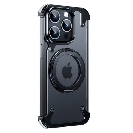 Husă iPhone 15 Pro Max MagSafe cu inel magnetic rotativ 360°, carcasă PC negru transparent, vedere frontală