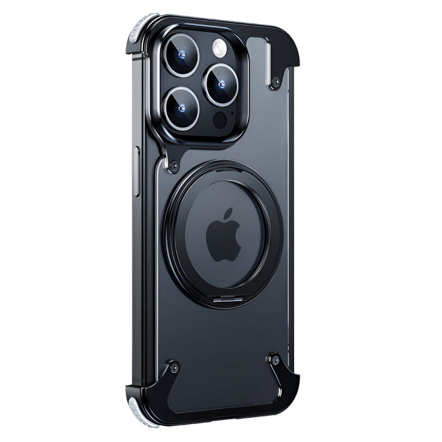 Husa de Protectie Compatibil cu iPhone 15 Pro Max, Vivimall, Incarcare Wireless, Tehnologie Magsafe, Inel Magnetic Rotativ 360 cu Functie de Suport, Rama Metalica, Carcasa din PC, Negru Transparent - vivimall.ro