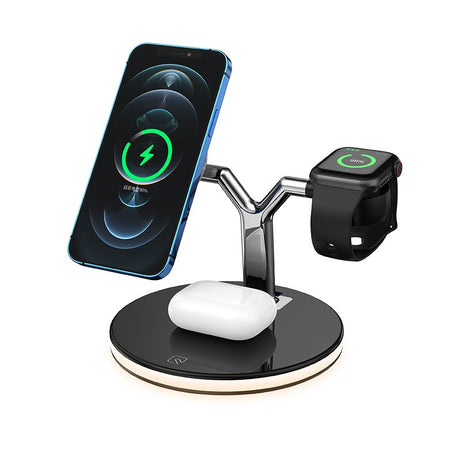 Statie de Incarcare 3 in 1, Vivimall, Incarcator MagSafe Wireles Charger, Compatibil cu Apple iPhone, iWatch, AirPods, New Design, Max 25W, 14 x 14 x 10 cm, Negru - vivimall.ro