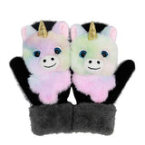 Manusi pentru Copii, Vivimall, din Plus cu Umplutura de Bumbac, Protectie Termica, 24 x 20 x 3 cm, Model Unicorn 3D, Roz/Negru - vivimall.ro