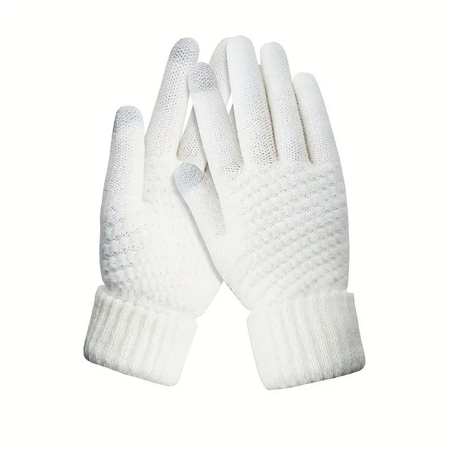 Manusi de Dama, Flippy, Functie Touchscreen (ecran tactil), Material Acril Tricotat, Manseta Elastica, Interior Catifelat, Marime Universala, Alb - vivimall.ro