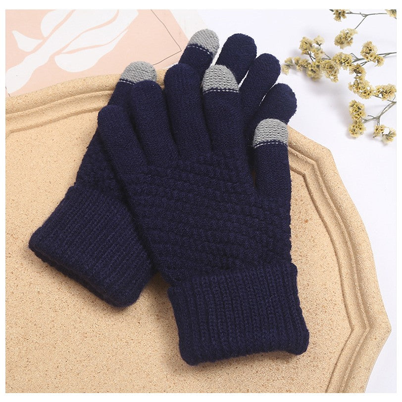 Manusi de Dama, Flippy, Functie Touchscreen (ecran tactil), Material Acril Tricotat, Manseta Elastica, Interior Catifelat, Marime Universala, Albastru Marin - vivimall.ro