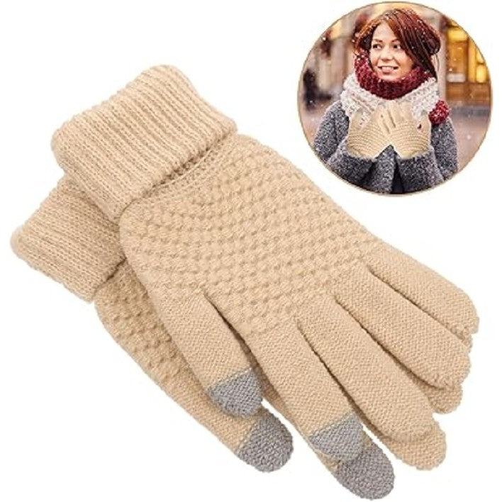 Manusi de Dama, Flippy, Functie Touchscreen (ecran tactil), Material Acril Tricotat, Manseta Elastica, Interior Catifelat, Marime Universala, Bej - vivimall.ro