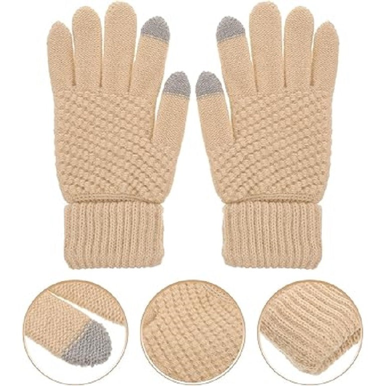 Manusi de Dama, Flippy, Functie Touchscreen (ecran tactil), Material Acril Tricotat, Manseta Elastica, Interior Catifelat, Marime Universala, Bej - vivimall.ro