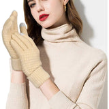 Manusi de Dama, Flippy, Functie Touchscreen (ecran tactil), Material Acril Tricotat, Manseta Elastica, Interior Catifelat, Marime Universala, Bej - vivimall.ro