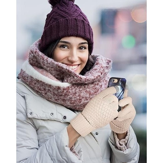 Manusi de Dama, Flippy, Functie Touchscreen (ecran tactil), Material Acril Tricotat, Manseta Elastica, Interior Catifelat, Marime Universala, Bej - vivimall.ro