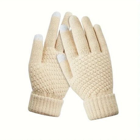 Manusi de Dama, Flippy, Functie Touchscreen (ecran tactil), Material Acril Tricotat, Manseta Elastica, Interior Catifelat, Marime Universala, Bej - vivimall.ro