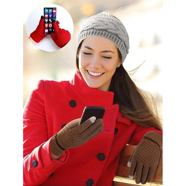 Manusi de Dama, Flippy, Functie Touchscreen (ecran tactil), Material Acril Tricotat, Manseta Elastica, Interior Catifelat, Marime Universala, Maro - vivimall.ro