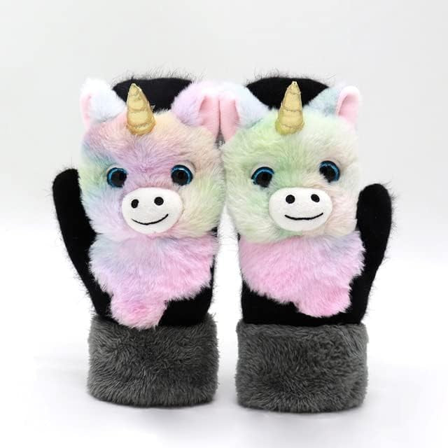 Manusi pentru Copii, Vivimall, din Plus cu Umplutura de Bumbac, Protectie Termica, 24 x 20 x 3 cm, Model Unicorn 3D, Roz/Negru - vivimall.ro