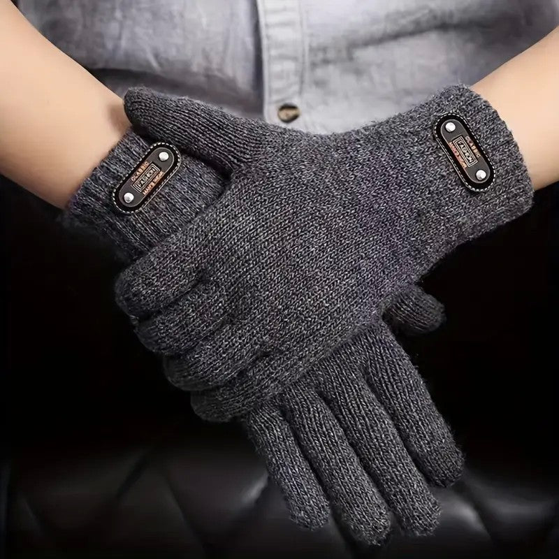 Manusi de Barbat, Vivimall, Model Tricotat, Functie Touchscreen (ecran tactil), Material Acril, Manseta Elastica, Interior Catifelat, Marime Universala, Gri - vivimall.ro