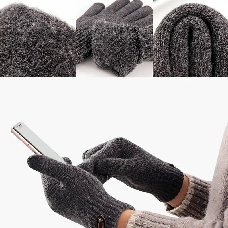 Manusi de Barbat, Vivimall, Model Tricotat, Functie Touchscreen (ecran tactil), Material Acril, Manseta Elastica, Interior Catifelat, Marime Universala, Gri - vivimall.ro