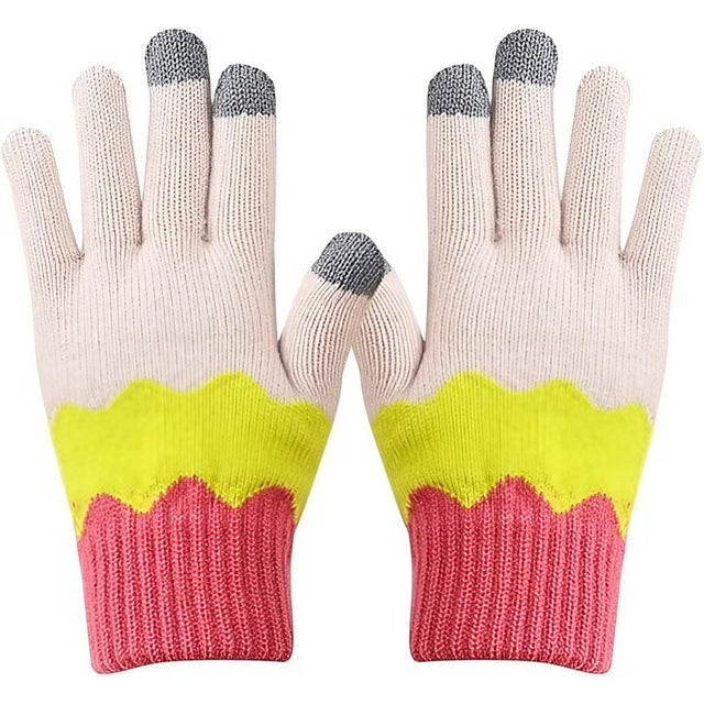 Manusi de Dama, Flippy, Model Ondulat, Functie Touchscreen (ecran tactil), Material Acril Tricotat, Manseta Elastica, Interior Catifelat, Marime Universala, Galben/Roz - vivimall.ro