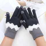 Manusi de Dama, Vivimall, Model Ondulat, Functie Touchscreen (ecran tactil), Material Acril Tricotat, Manseta Elastica, Interior Catifelat, Marime Universala, Gri/Alb - vivimall.ro