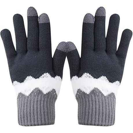 Manusi de Dama, Vivimall, Model Ondulat, Functie Touchscreen (ecran tactil), Material Acril Tricotat, Manseta Elastica, Interior Catifelat, Marime Universala, Gri/Alb - vivimall.ro