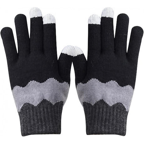 Manusi de Dama, Vivimall, Model Ondulat, Functie Touchscreen (ecran tactil), Material Acril Tricotat, Manseta Elastica, Interior Catifelat, Marime Universala, Negru/Gri - vivimall.ro