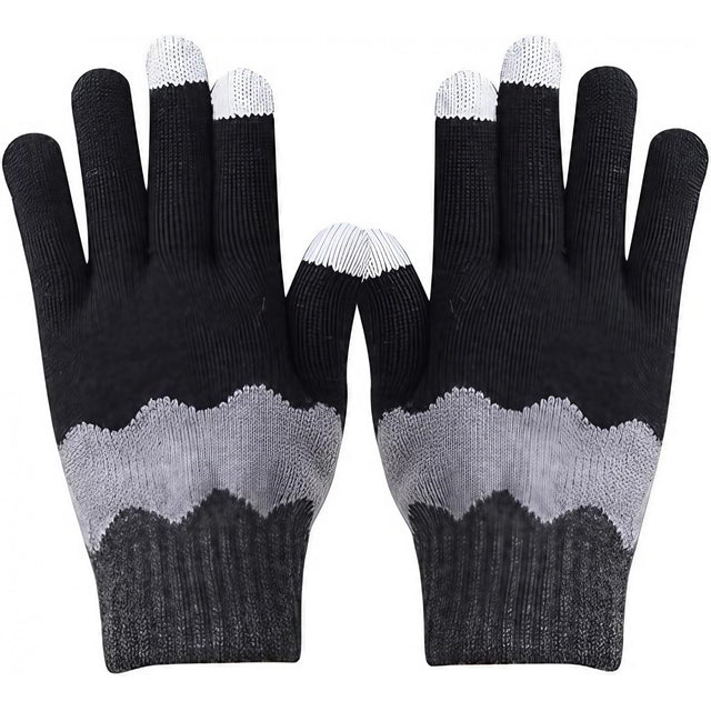 Manusi de Dama, Vivimall, Model Ondulat, Functie Touchscreen (ecran tactil), Material Acril Tricotat, Manseta Elastica, Interior Catifelat, Marime Universala, Negru/Gri - vivimall.ro