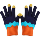 Manusi de Dama, Vivimall, Model Ondulat, Functie Touchscreen (ecran tactil), Material Acril Tricotat, Manseta Elastica, Interior Catifelat, Marime Universala, Portocaliu/Albastru - vivimall.ro