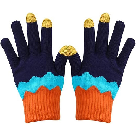 Manusi de Dama, Vivimall, Model Ondulat, Functie Touchscreen (ecran tactil), Material Acril Tricotat, Manseta Elastica, Interior Catifelat, Marime Universala, Portocaliu/Albastru - vivimall.ro