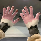 Manusi de Dama, Flippy, Model Ondulat, Functie Touchscreen (ecran tactil), Material Acril Tricotat, Manseta Elastica, Interior Catifelat, Marime Universala, Roz/Gri - vivimall.ro