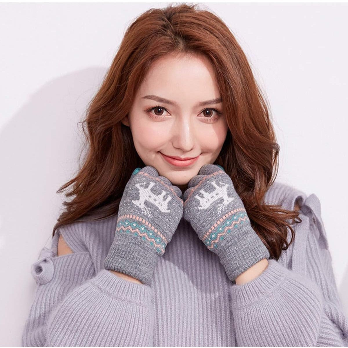 Manusi de Dama, Flippy, Model Ren, Functie Touchscreen (ecran tactil), Material Acril Tricotat, Manseta Elastica, Interior Catifelat, Marime Universala, Gri - vivimall.ro