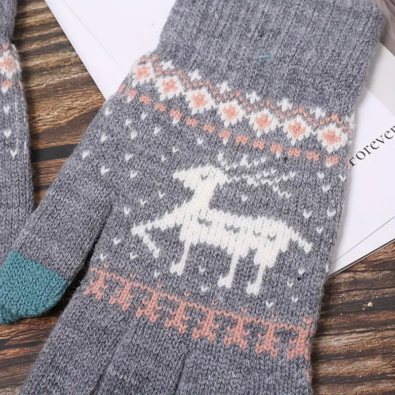 Manusi de Dama, Flippy, Model Ren, Functie Touchscreen (ecran tactil), Material Acril Tricotat, Manseta Elastica, Interior Catifelat, Marime Universala, Gri - vivimall.ro