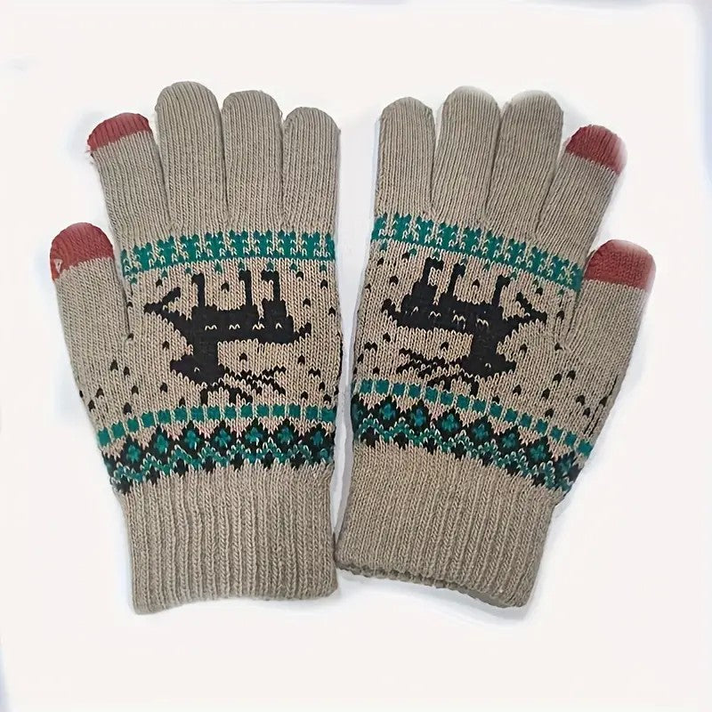 Manusi de Dama, Flippy, Model Ren, Functie Touchscreen (ecran tactil), Material Acril Tricotat, Manseta Elastica, Interior Catifelat, Marime Universala, Kaki - vivimall.ro