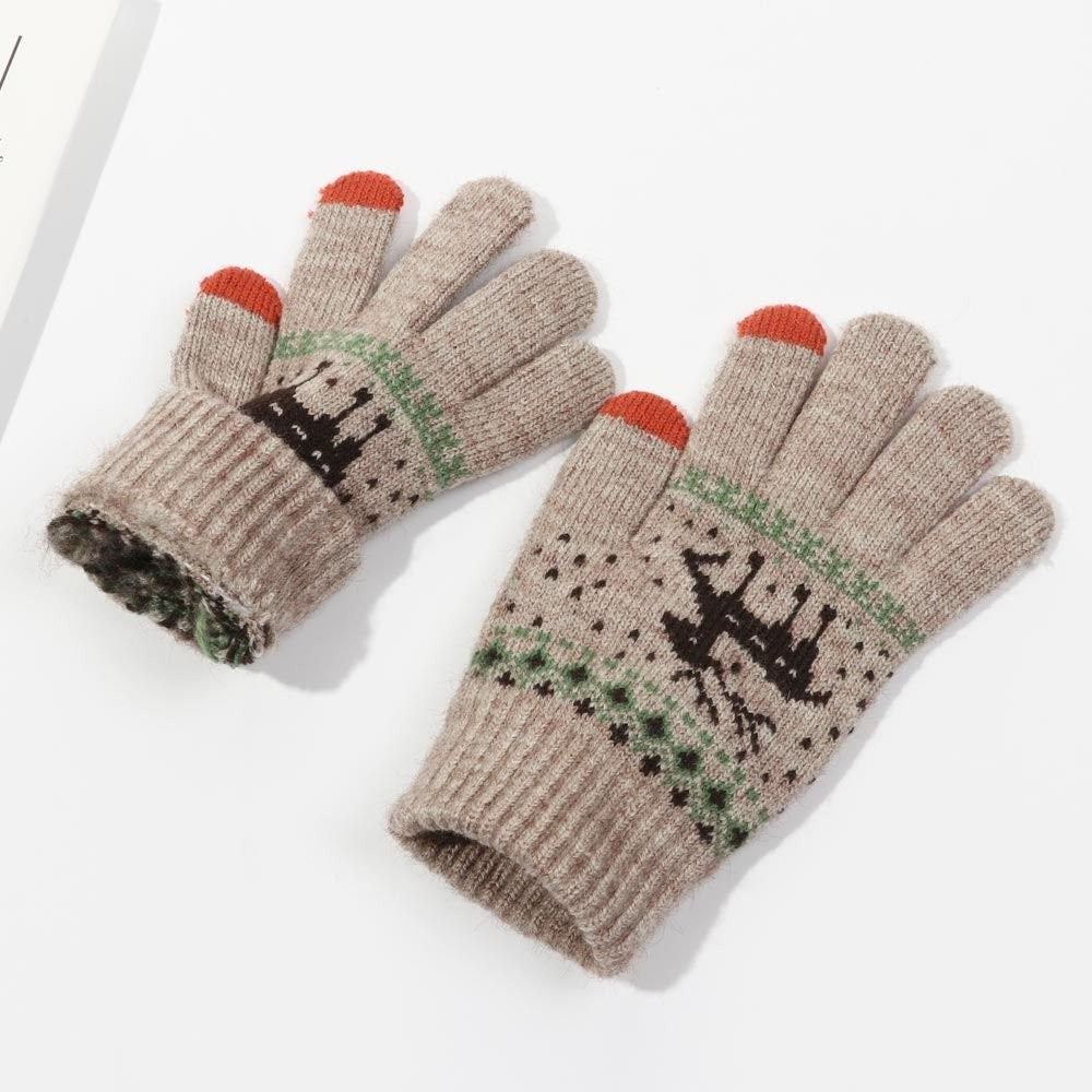 Manusi de Dama, Flippy, Model Ren, Functie Touchscreen (ecran tactil), Material Acril Tricotat, Manseta Elastica, Interior Catifelat, Marime Universala, Kaki - vivimall.ro