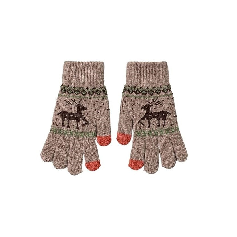 Manusi de Dama, Flippy, Model Ren, Functie Touchscreen (ecran tactil), Material Acril Tricotat, Manseta Elastica, Interior Catifelat, Marime Universala, Kaki - vivimall.ro