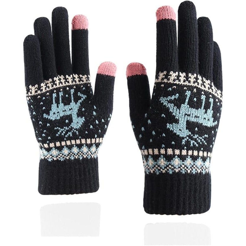 Manusi de Dama, Flippy, Model Ren, Functie Touchscreen (ecran tactil), Material Acril Tricotat, Manseta Elastica, Interior Catifelat, Marime Universala, Negru - vivimall.ro