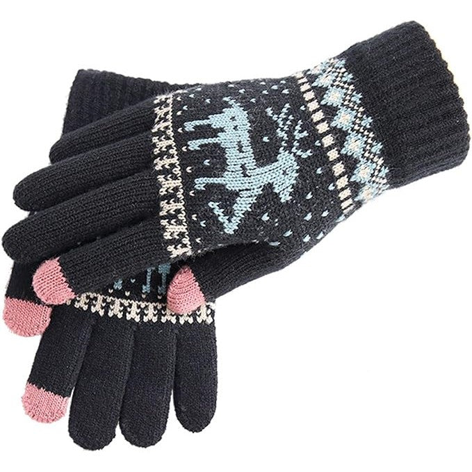 Manusi de Dama, Flippy, Model Ren, Functie Touchscreen (ecran tactil), Material Acril Tricotat, Manseta Elastica, Interior Catifelat, Marime Universala, Negru - vivimall.ro