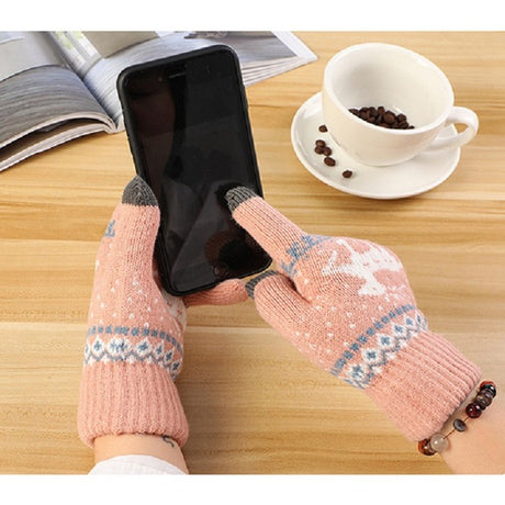 Manusi de Dama, Flippy, Model Ren, Functie Touchscreen (ecran tactil), Material Acril Tricotat, Manseta Elastica, Interior Catifelat, Marime Universala, Roz - vivimall.ro