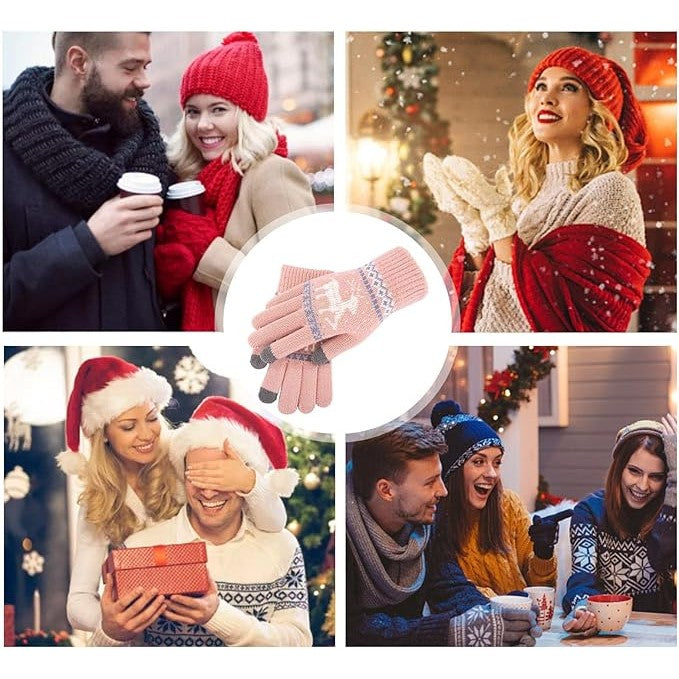 Manusi de Dama, Flippy, Model Ren, Functie Touchscreen (ecran tactil), Material Acril Tricotat, Manseta Elastica, Interior Catifelat, Marime Universala, Roz - vivimall.ro