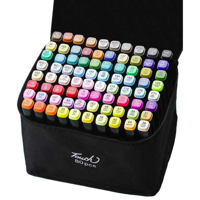 Markere cu Alcool Touch Room, Vivimall, Paleta mare Set de 80+ de Culori, Capat Lat si Capat Precis, Geanta Inclusa, Multicolor - vivimall.ro