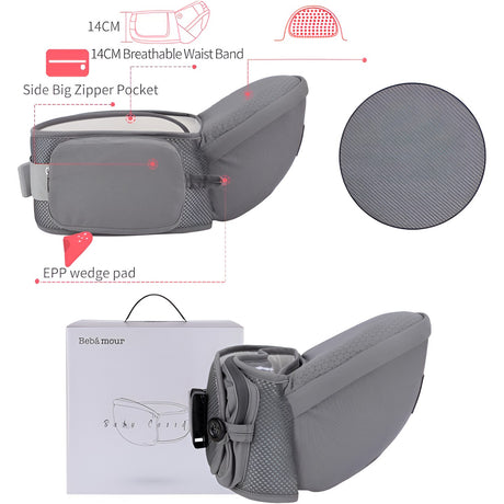 Marsupiu Ergonomic 3in1, Vivimall, pentru Bebelusi si Copii, 0-36 Luni, Bretele Reglabile pentru Umar si Sold, Inchidere Catarama, 125x25x14 cm, Gri - vivimall.ro