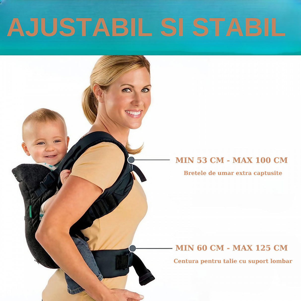 Marsupiu Ergonomic Vivimall, 4 in 1, Multifunctional, 4 Pozitii, 6-36 Luni, 3.5kg - 15 kg, Negru - vivimall.ro
