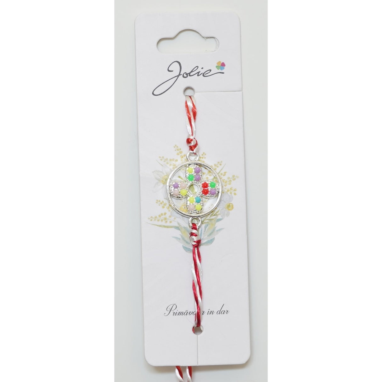 Martisor Bratara Alb-Rosu cu Pandantiv Metalic, Model 8 - vivimall.ro