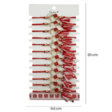 Martisor Bratara cu Ciucure pentru Dama, Jolie, Model Potcoava cu Trifoi, Set 12 bucati, Pandativ din Inox, Snur Reglabil, Rosu/Alb - vivimall.ro
